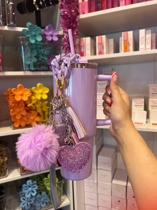 Purple 40oz Glitter Tumbler& Bling Keychain Set