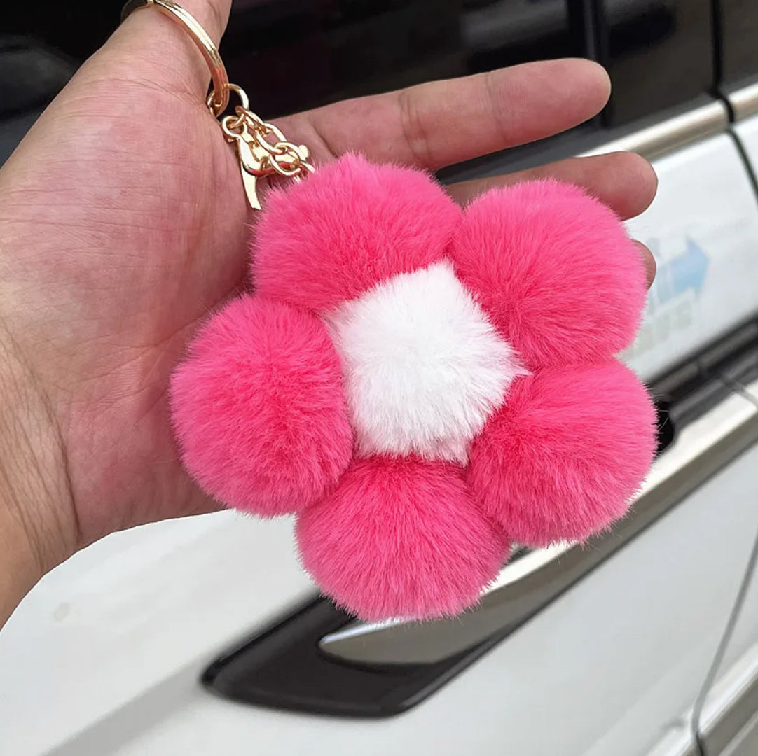 Flower Pom Pom Keychain