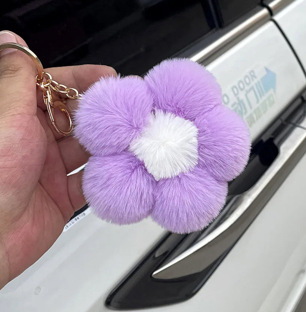 Flower Pom Pom Keychain