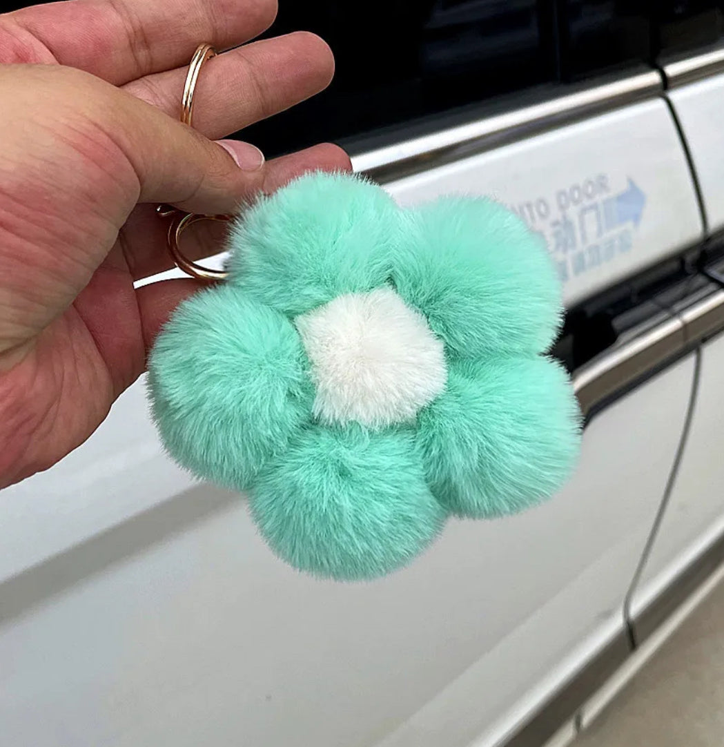 Flower Pom Pom Keychain