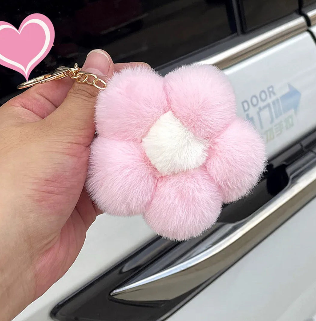 Flower Pom Pom Keychain