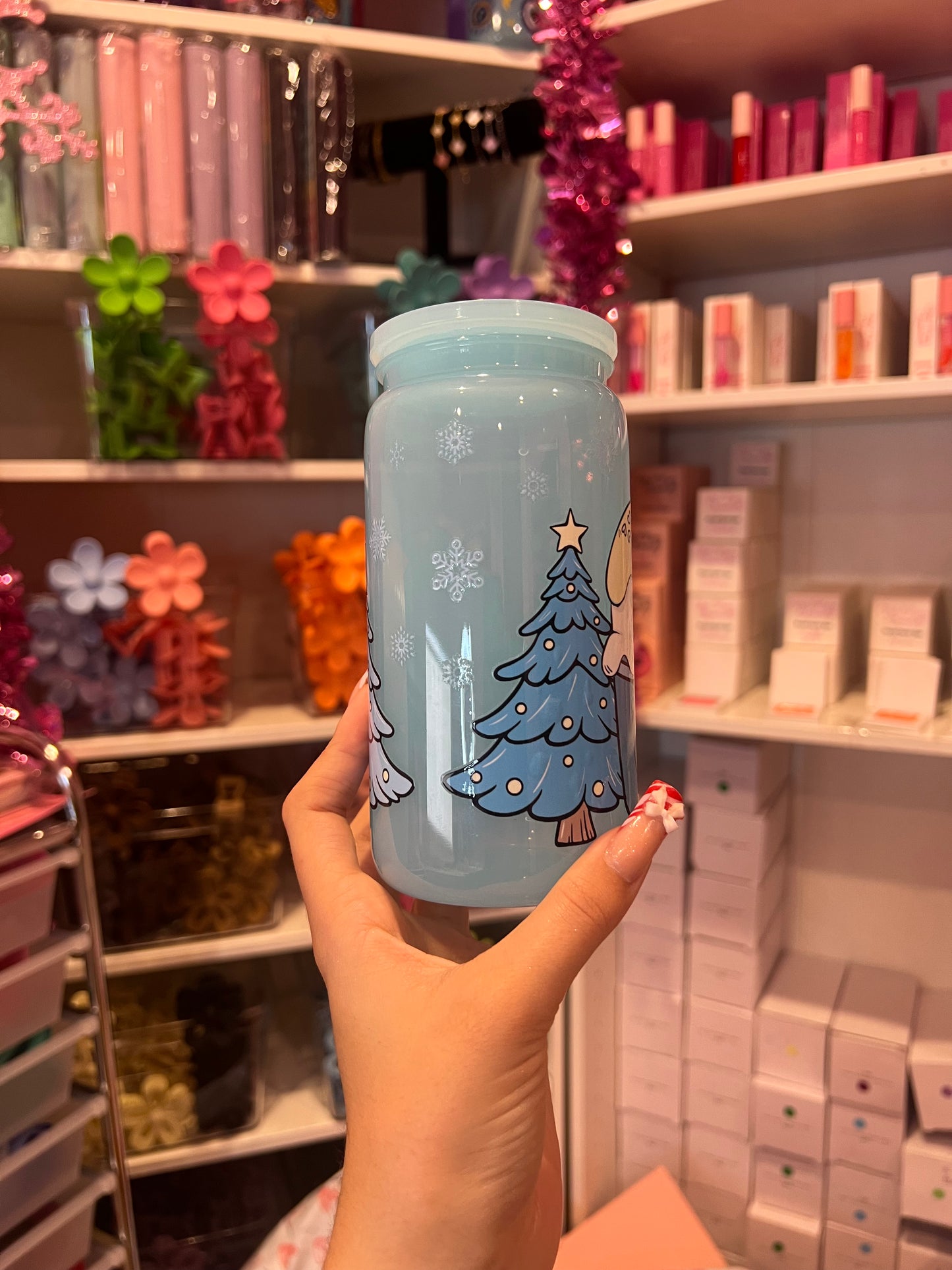 Blue Christmas 16oz plastic cup